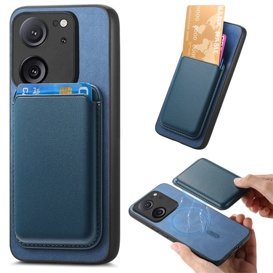 For Xiaomi Redmi K60 Ultra Retro Magsafe Card Bag PU Back Cover Phone Case(Blue) - Redmi K60 Ultra Cases by buy2fix | Online Shopping UK | buy2fix