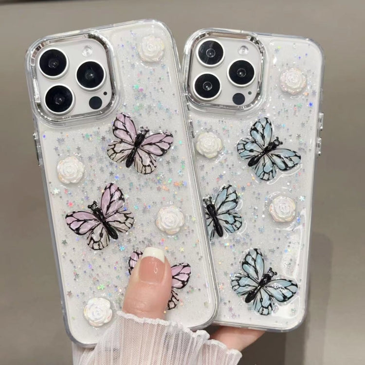 For iPhone 16 Pro Max Glitter 3D Butterfly TPU Phone Case(Blue) - iPhone 16 Pro Max Cases by buy2fix | Online Shopping UK | buy2fix