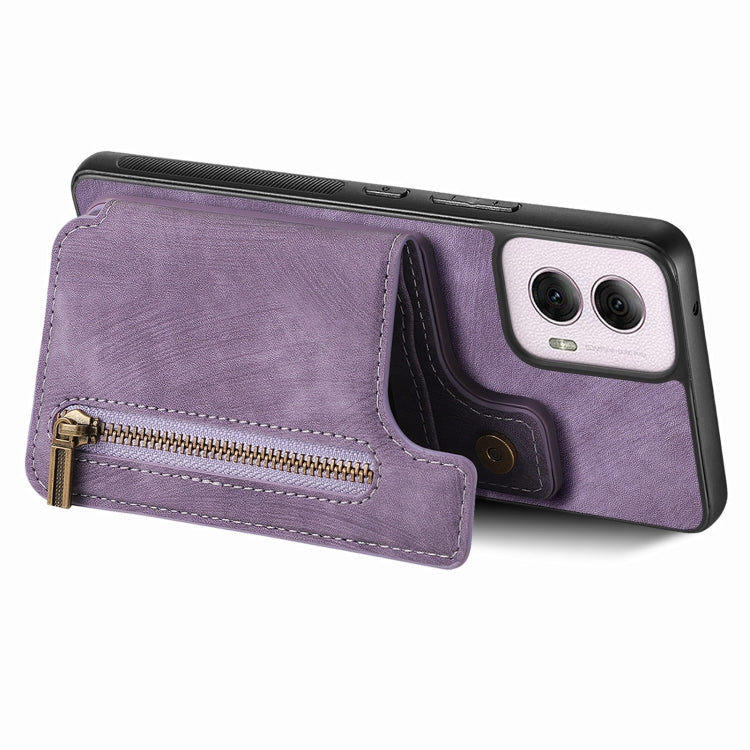 For Motorola G Power 5G 2024 Retro Leather Zipper Wallet Back Phone Case(Purple) - Motorola Cases by buy2fix | Online Shopping UK | buy2fix