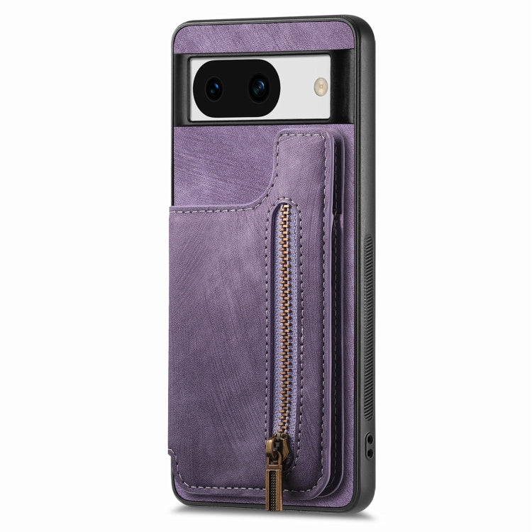 For Google Pixel 9 Pro XL Retro Leather Zipper Wallet Back Phone Case(Purple) - Google Cases by buy2fix | Online Shopping UK | buy2fix