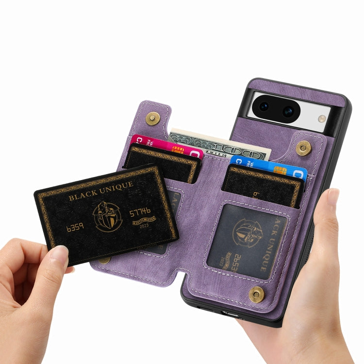 For Google Pixel 9 Pro XL Retro Leather Zipper Wallet Back Phone Case(Purple) - Google Cases by buy2fix | Online Shopping UK | buy2fix