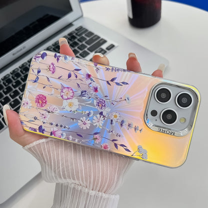 For iPhone 16 Plus Electroplating Laser Flower Texture TPU Phone Case(Myosotis AH2) - iPhone 16 Plus Cases by buy2fix | Online Shopping UK | buy2fix