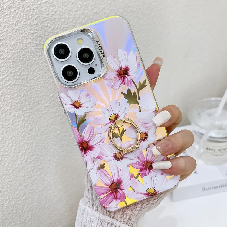 For iPhone 16 Pro Electroplating Laser Flower Ring Holder TPU Phone Case(Cosmos Flower AH7) - iPhone 16 Pro Cases by buy2fix | Online Shopping UK | buy2fix