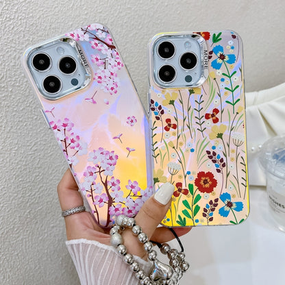 For iPhone 16 Pro Max Electroplating Laser Flower Phone Case with Wrist Strap(Cosmos Flower AH7) - iPhone 16 Pro Max Cases by buy2fix | Online Shopping UK | buy2fix