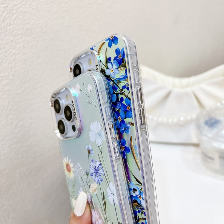 For iPhone 16 Electroplating Laser Flower Phone Case with Wrist Strap(Plum Blossom AH18) - iPhone 16 Cases by buy2fix | Online Shopping UK | buy2fix