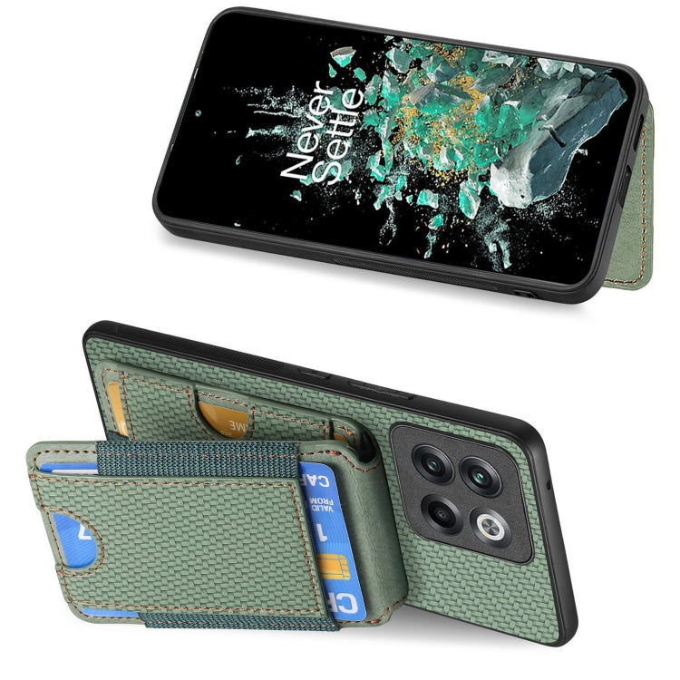 For OnePlus 11 Carbon Fiber Vertical Flip Wallet Stand Phone Case(Green) - OnePlus Cases by buy2fix | Online Shopping UK | buy2fix