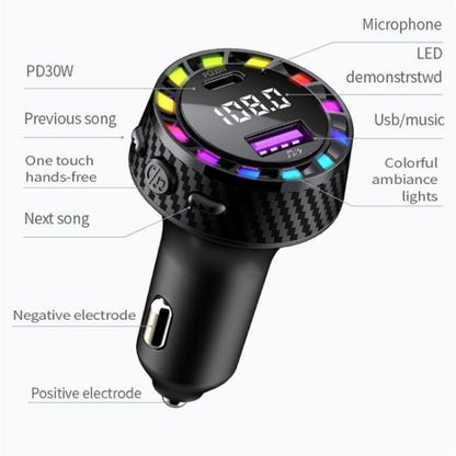 C55 With Breathing Light Bluetooth FM Transmitter USB+Type-C Car Fast Charger - Car Charger by buy2fix | Online Shopping UK | buy2fix