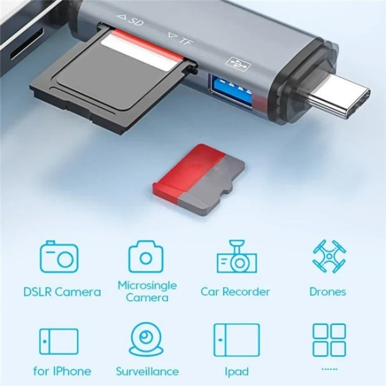 ADS-306 U-Disk Data Transfer Adapter USB / 8 Pin / Type-C Plug SD TF Card Reader - U Disk & Card Reader by buy2fix | Online Shopping UK | buy2fix