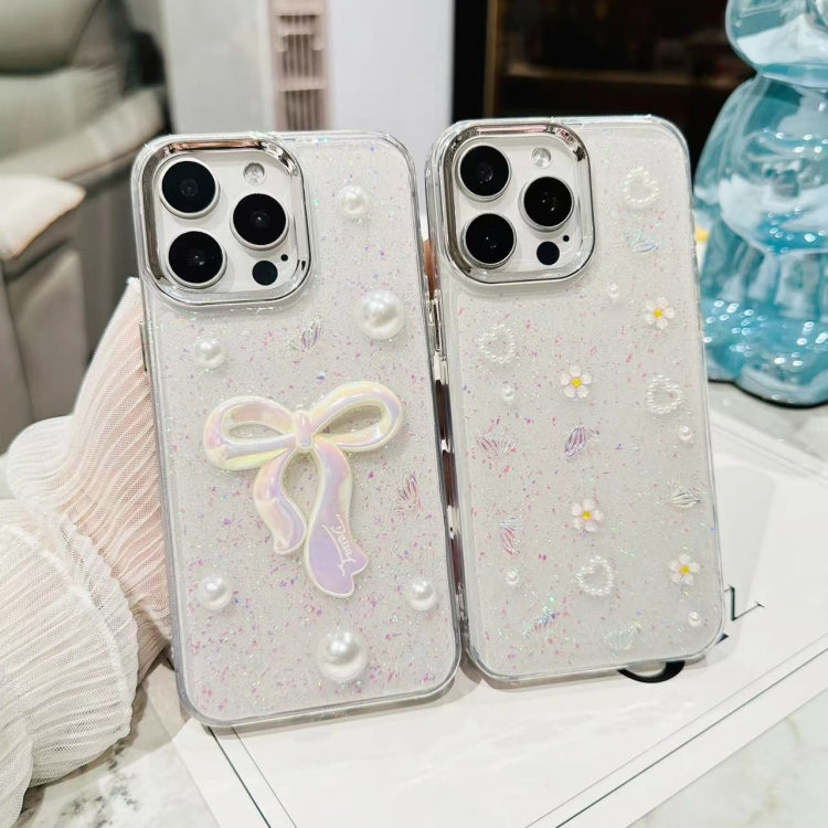 For iPhone 16 Plus 3D Bow Pearl Love Flower TPU Phone Case(Butterfly Love Flowers) - iPhone 16 Plus Cases by buy2fix | Online Shopping UK | buy2fix