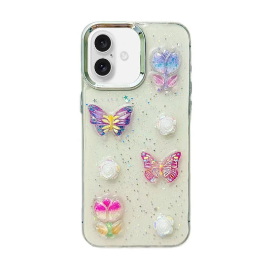 For iPhone 16 Plus 3D Colorful Crystal Butterfly TPU Phone Case(Butterful Flowers) - iPhone 16 Plus Cases by buy2fix | Online Shopping UK | buy2fix