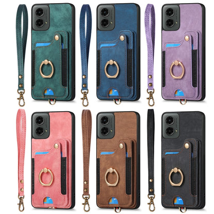 For Motorola G Play 2024 Retro Skin-feel Ring Multi-card RFID Wallet Phone Case(Green) - Motorola Cases by buy2fix | Online Shopping UK | buy2fix