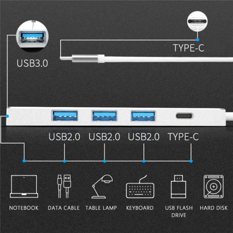 ADS-301C USB-C / Type-C to USB-C + USB 3.0 + 3 x USB 2.0 Expander HUB(Grey) - USB HUB by buy2fix | Online Shopping UK | buy2fix