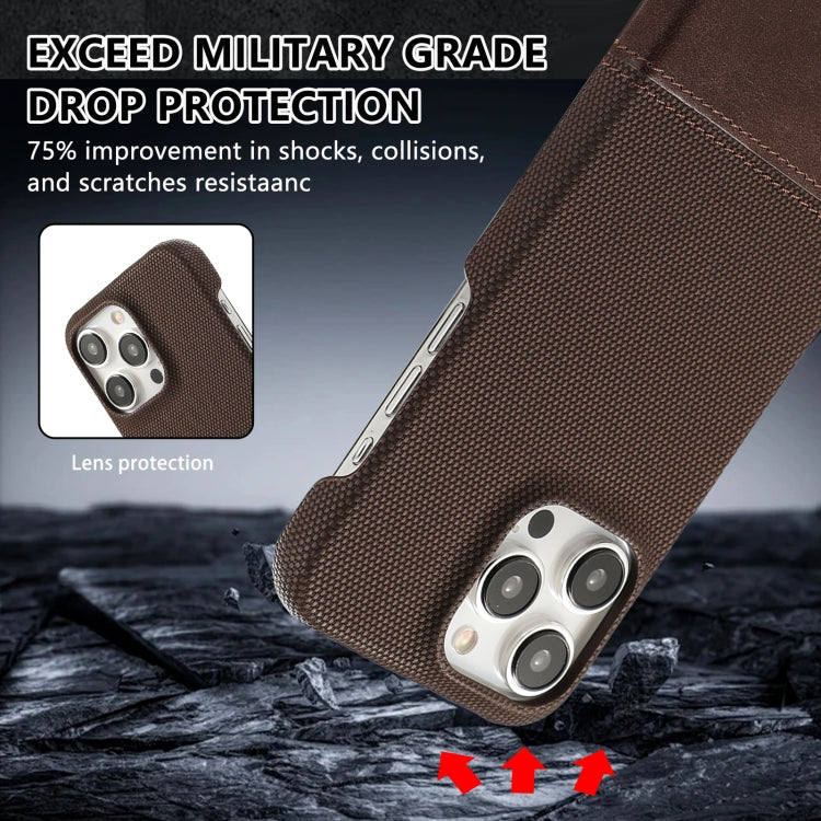 For iPhone 16 Stitching Cloth PU Shockproof Phone Case(Dark Brown) - iPhone 16 Cases by buy2fix | Online Shopping UK | buy2fix