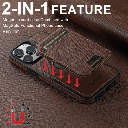 For iPhone 13 Pro Suteni M2 Cross-Grain MagSafe Vertical Card Back Phone Case(Brown) - iPhone 13 Pro Cases by Suteni | Online Shopping UK | buy2fix