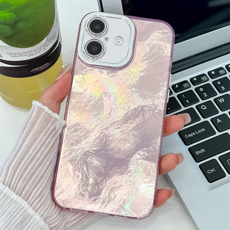 For iPhone 16 Plus Plating Glitter Texture TPU Phone Case with Lens Film(Pink Tinfoil Texture) - iPhone 16 Plus Cases by buy2fix | Online Shopping UK | buy2fix