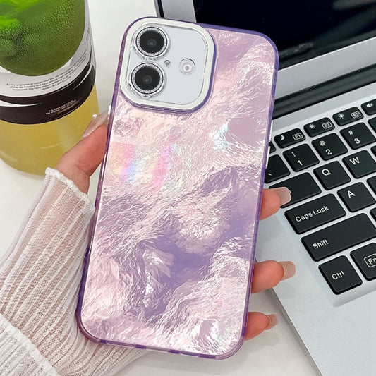 For iPhone 16 Plating Glitter Texture TPU Phone Case with Lens Film(Purple Tinfoil Texture) - iPhone 16 Cases by buy2fix | Online Shopping UK | buy2fix