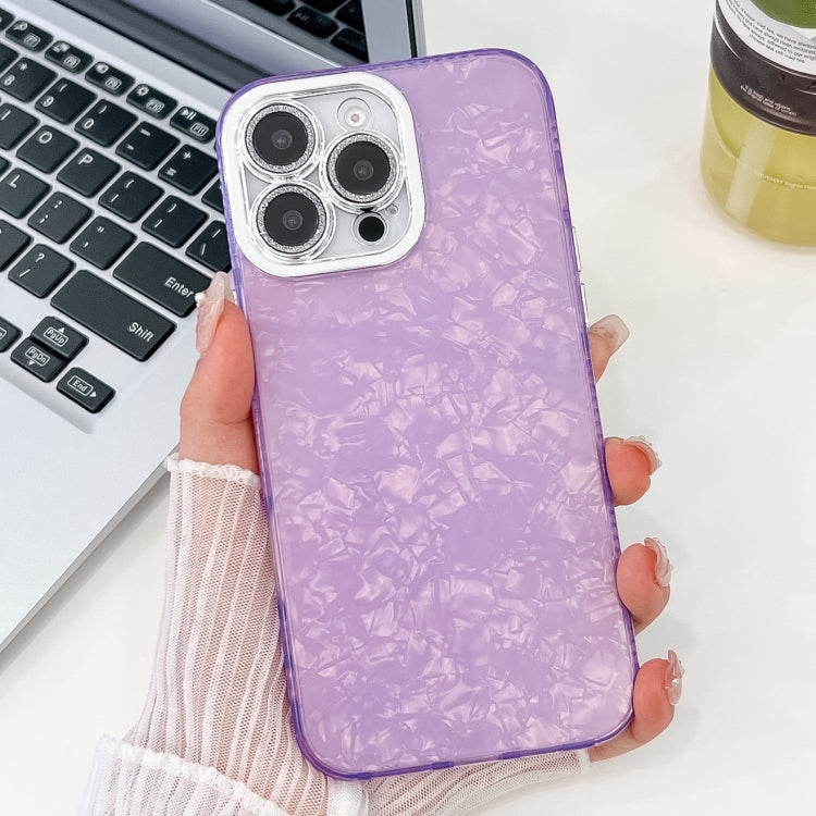 For iPhone 16 Pro Max Plating Glitter Texture TPU Phone Case with Lens Film(Purple Shell Pattern) - iPhone 16 Pro Max Cases by buy2fix | Online Shopping UK | buy2fix