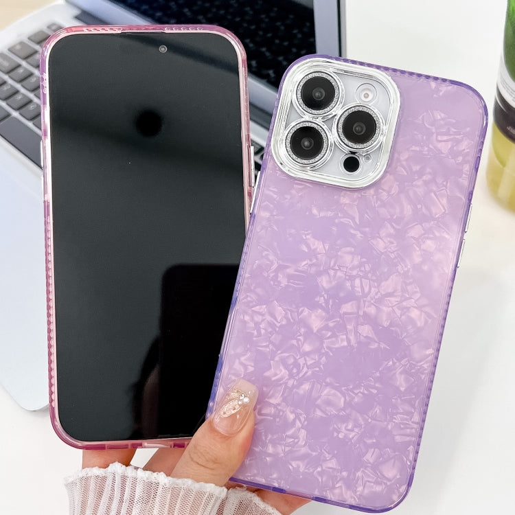 For iPhone 16 Pro Max Plating Glitter Texture TPU Phone Case with Lens Film(White Shell Grain) - iPhone 16 Pro Max Cases by buy2fix | Online Shopping UK | buy2fix