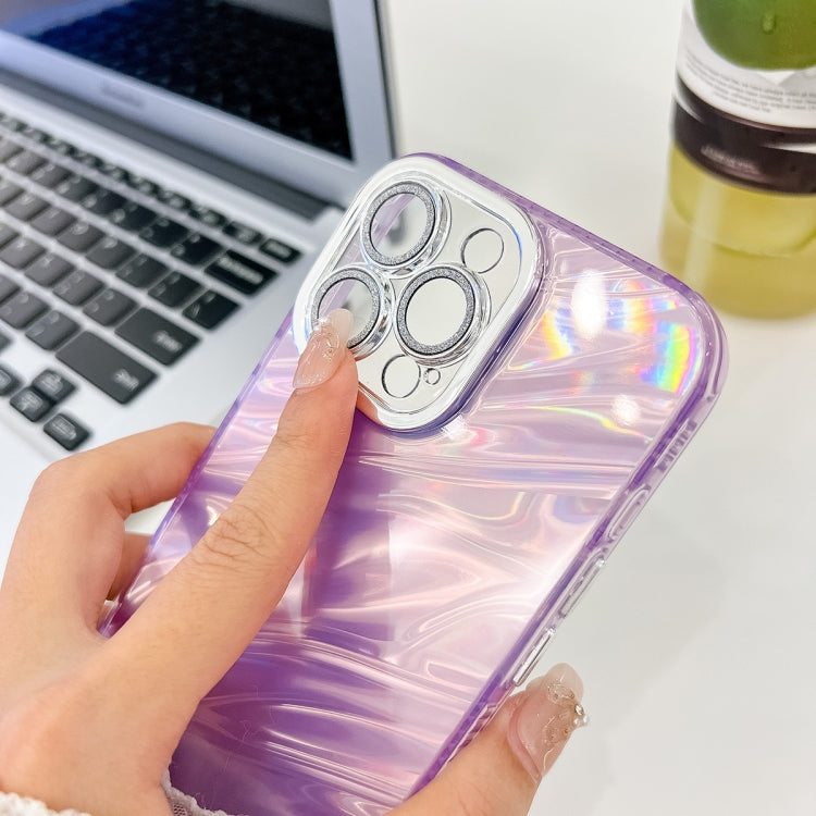 For iPhone 16 Plus Plating Glitter Texture TPU Phone Case with Lens Film(Purple Tinfoil Texture) - iPhone 16 Plus Cases by buy2fix | Online Shopping UK | buy2fix