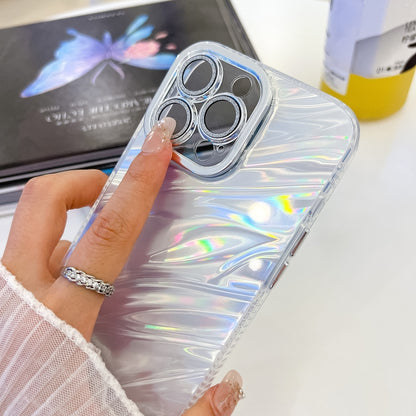 For iPhone 16 Plating Glitter Texture Chain Wristband TPU Phone Case with Lens Film(White Water Ripples) - iPhone 16 Cases by buy2fix | Online Shopping UK | buy2fix