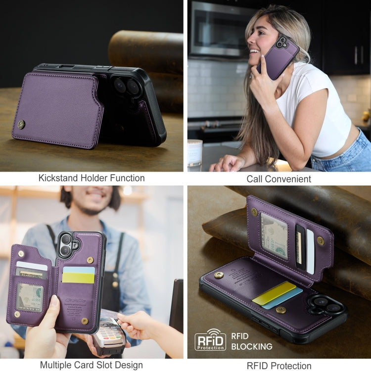 For iPhone 16 CaseMe C22 Card Slots Holder RFID Anti-theft Phone Case(Purple) - iPhone 16 Cases by CaseMe | Online Shopping UK | buy2fix