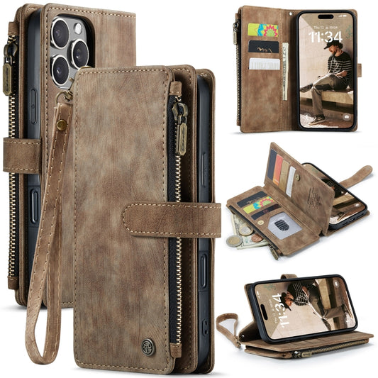 For iPhone 16 Pro Max CaseMe C30 Card Slots Zipper Wallet Leather Phone Case(Brown) - iPhone 16 Pro Max Cases by CaseMe | Online Shopping UK | buy2fix