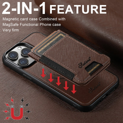 For iPhone 14 Plus Suteni H17 Cross Grain Leather MagSafe Detachable Wallet Phone Case(Brown) - iPhone 14 Plus Cases by Suteni | Online Shopping UK | buy2fix