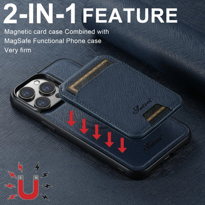 For iPhone 14 Suteni H18 Cross Grain MagSafe Wallet Leather Phone Case(Blue) - iPhone 14 Cases by Suteni | Online Shopping UK | buy2fix