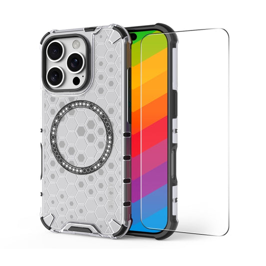 For iPhone 15 Pro Max ENKAY Hat-Prince Honeycomb MagSafe Shockproof Phone Case with Large Arc Edge Film(White) - iPhone 15 Pro Max Cases by ENKAY | Online Shopping UK | buy2fix