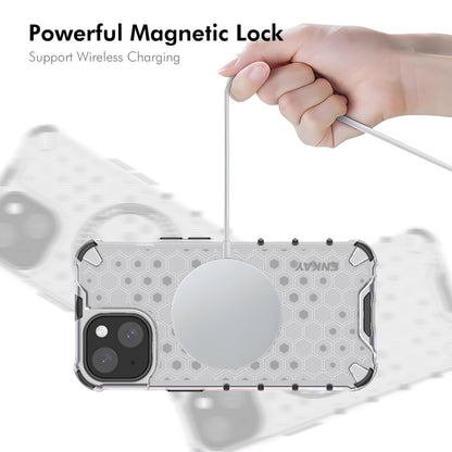 For iPhone 15 Plus ENKAY Hat-Prince Honeycomb MagSafe Shockproof Phone Case with Large Arc Edge Film(White) - iPhone 15 Plus Cases by ENKAY | Online Shopping UK | buy2fix