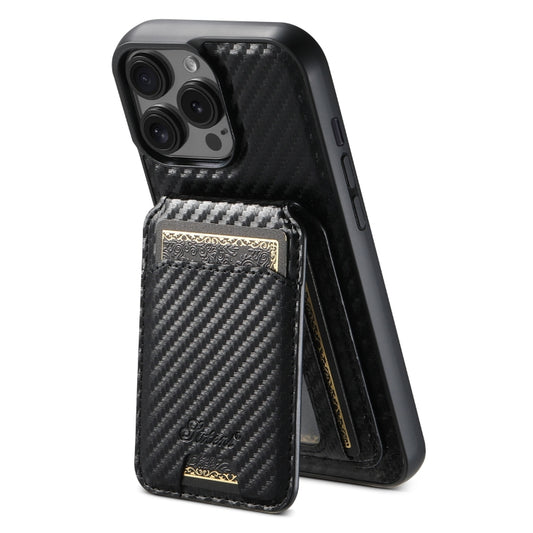 For iPhone 14 Pro Max Suteni TXWH18 Carbon Fiber Texture Detachable Wallet MagSafe Phone Case(Black) - iPhone 14 Pro Max Cases by Suteni | Online Shopping UK | buy2fix