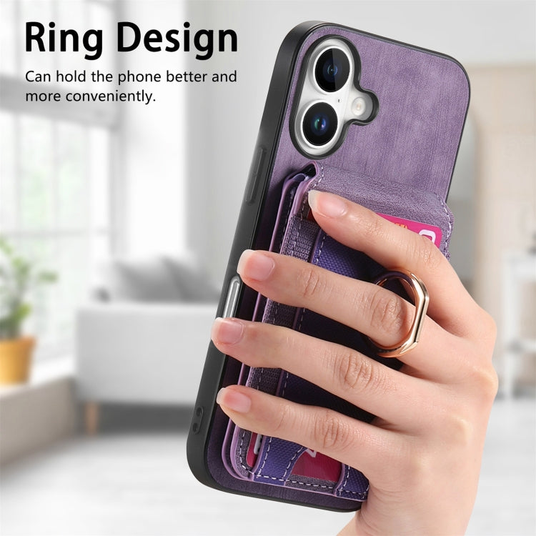 For iPhone 16 Retro Splitable Magnetic Stand Card Bag Leather Phone Case(Purple) - iPhone 16 Cases by buy2fix | Online Shopping UK | buy2fix