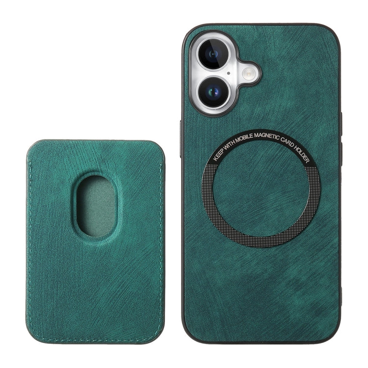 For iPhone 16 Retro Leather Card Bag Magnetic Phone Case(Green) - iPhone 16 Cases by buy2fix | Online Shopping UK | buy2fix