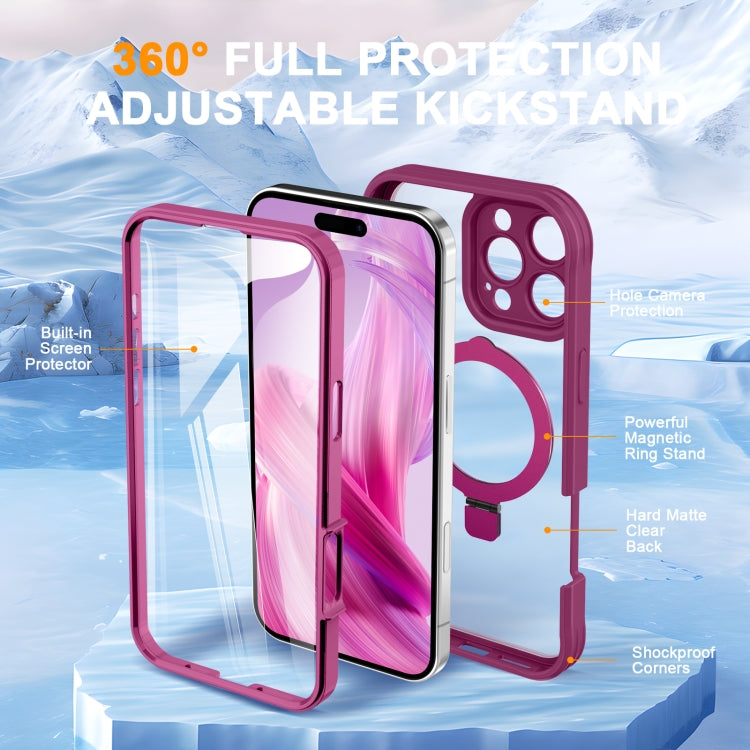 For iPhone 16 Pro Skin Feel MagSafe Holder 360 Full Body Phone Case(Rose Red) - iPhone 16 Pro Cases by buy2fix | Online Shopping UK | buy2fix