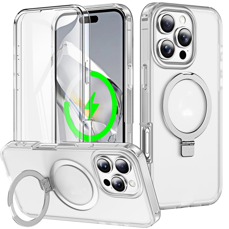 For iPhone 16 Pro Max Frosted Skin Feel MagSafe Holder 360 Full Body Phone Case(Transparent) - iPhone 16 Pro Max Cases by buy2fix | Online Shopping UK | buy2fix