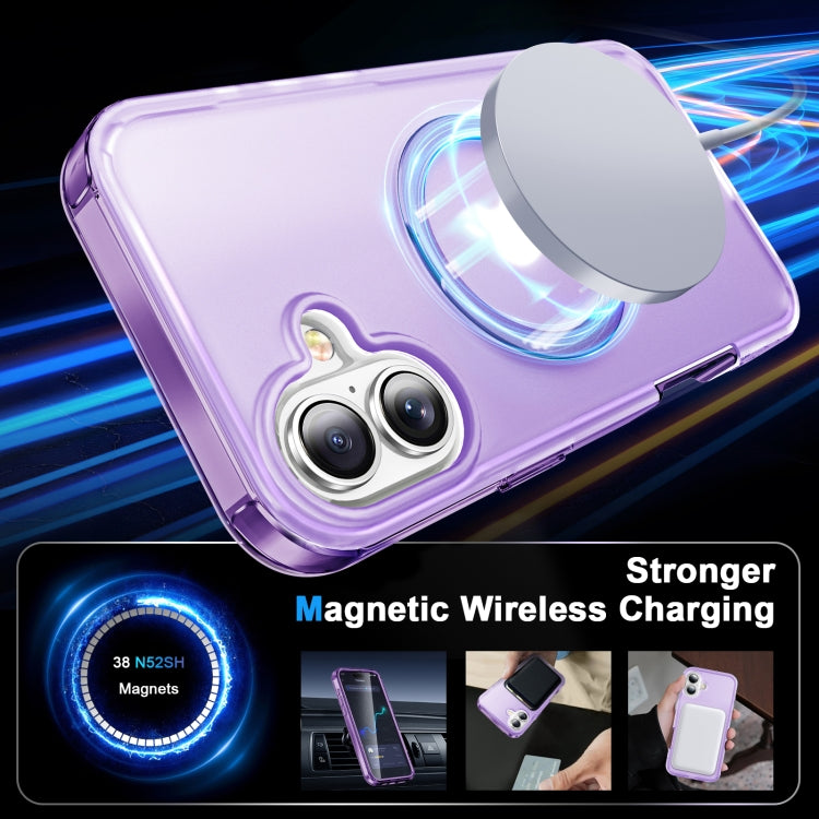 For iPhone 16 Frosted Skin Feel MagSafe Holder 360 Full Body Phone Case(Purple) - iPhone 16 Cases by buy2fix | Online Shopping UK | buy2fix