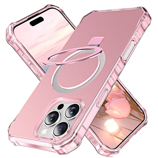 For iPhone 16 Pro Solid Color Wave MagSafe Holder Phone Case(Pink) - iPhone 16 Pro Cases by buy2fix | Online Shopping UK | buy2fix