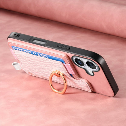 For iPhone 16 Plus Retro Magsafe Cross Leather Ring Holder Card Bag Phone Case(Pink) - iPhone 16 Plus Cases by buy2fix | Online Shopping UK | buy2fix