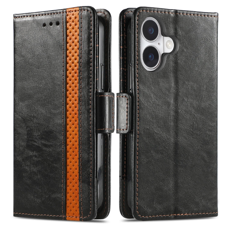 For iPhone 16 Plus CaseNeo Splicing Dual Magnetic Buckle Leather Phone Case(Black) - iPhone 16 Plus Cases by buy2fix | Online Shopping UK | buy2fix