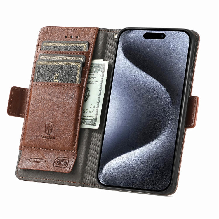 For iPhone 16 Plus CaseNeo Splicing Dual Magnetic Buckle Leather Phone Case(Brown) - iPhone 16 Plus Cases by buy2fix | Online Shopping UK | buy2fix