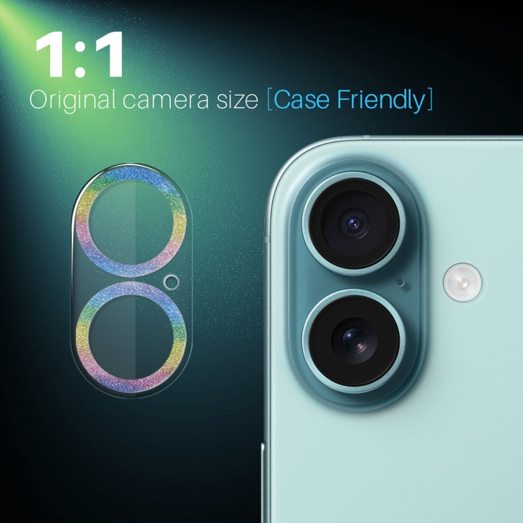 For iPhone 16 / 16 Plus NORTHJO Camera Lens Protector Glitter Ring 3D Tempered Glass Film(Colorful) - iPhone 16 Plus Tempered Glass by NORTHJO | Online Shopping UK | buy2fix