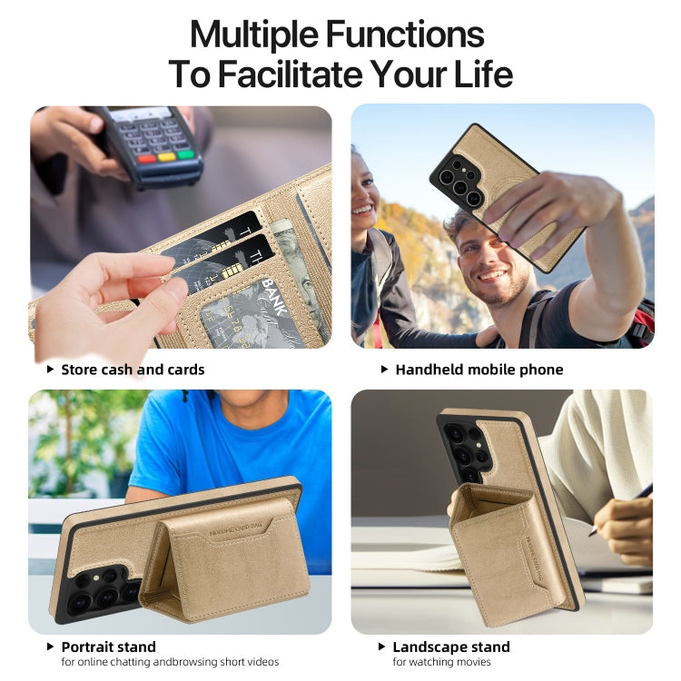 For Samsung Galaxy S25 Ultra 5G Shield Multi-functional MagSafe Card Bag Phone Case(Desert Gold) - Galaxy S25 Ultra 5G Cases by buy2fix | Online Shopping UK | buy2fix