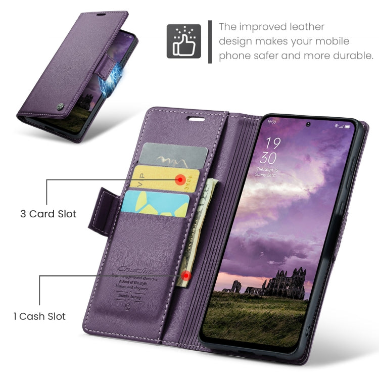 For OPPO Reno12 5G Global CaseMe 023 Butterfly Buckle Litchi Texture RFID Anti-theft Leather Phone Case(Purple) - Reno12 Cases by CaseMe | Online Shopping UK | buy2fix