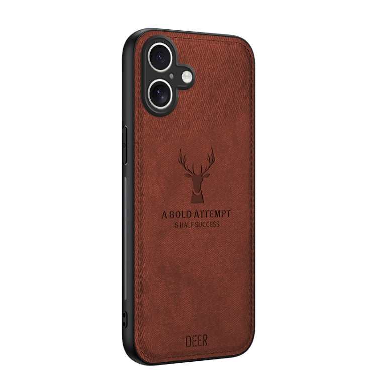 For iPhone 16 Plus Deer Head Cloth Skin All-inclusive Phone Case(Brown) - iPhone 16 Plus Cases by buy2fix | Online Shopping UK | buy2fix