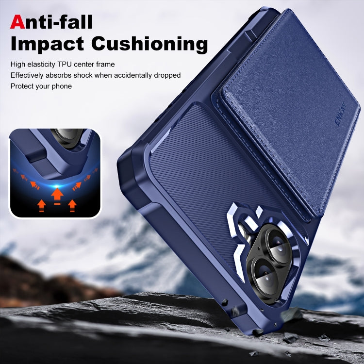 For iPhone 16 ENKAY Hat-Prince Card Slot Wallet TPU Back Leather Phone Case with Lens Film(Dark Blue) - iPhone 16 Cases by ENKAY | Online Shopping UK | buy2fix