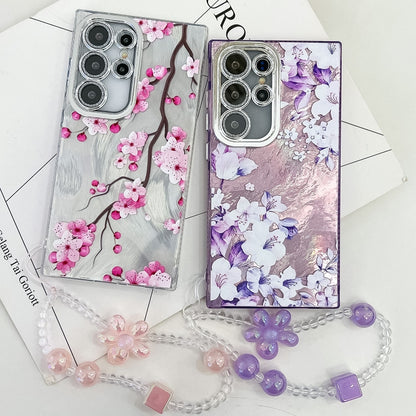 For Samsung Galaxy S25 5G Electroplating Flowers Plants Texture Wristband TPU Phone Case(Bougainvillea FL8) - Galaxy S25 5G Cases by buy2fix | Online Shopping UK | buy2fix