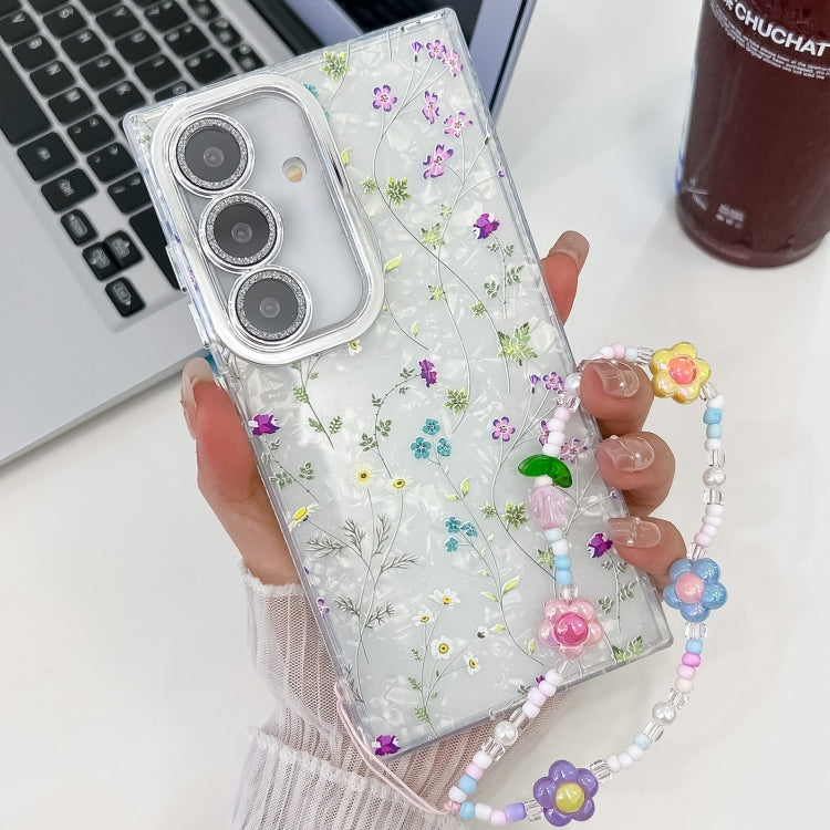 For Samsung Galaxy S25 5G Electroplating Flower Texture Wristband TPU Phone Case(Wild Chrysanthemum SH5) - Galaxy S25 5G Cases by buy2fix | Online Shopping UK | buy2fix