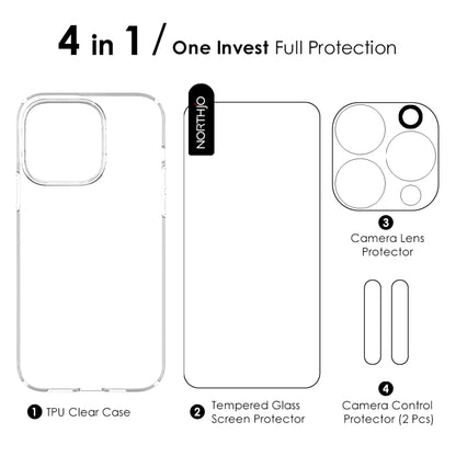 For iPhone 16 Pro NORTHJO 4 in 1 TPU Phone Case with Screen Film and Lens Film and Camera Control Button Cover(Clear) - iPhone 16 Pro Cases by NORTHJO | Online Shopping UK | buy2fix