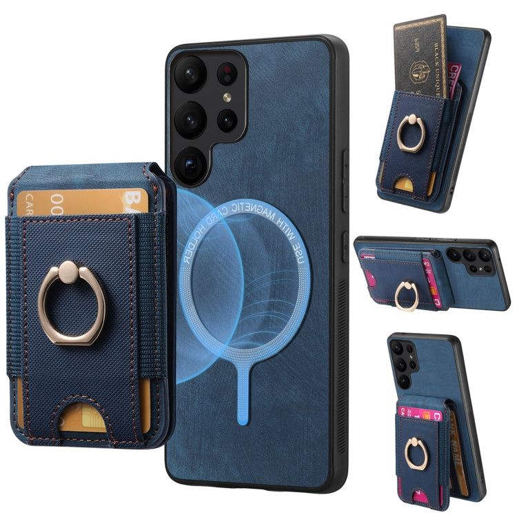 For Samsung Galaxy S25 Ultra 5G Retro Splitable Magnetic Stand Card Bag Leather Phone Case(Blue) - Galaxy S25 Ultra 5G Cases by buy2fix | Online Shopping UK | buy2fix