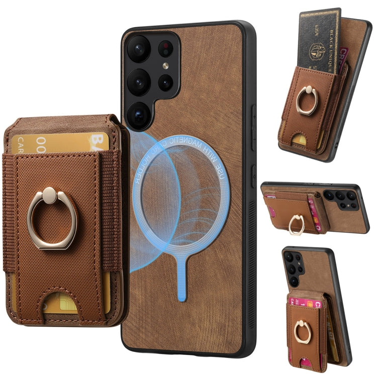 For Samsung Galaxy S25 Ultra 5G Retro Splitable Magnetic Stand Card Bag Leather Phone Case(Brown) - Galaxy S25 Ultra 5G Cases by buy2fix | Online Shopping UK | buy2fix